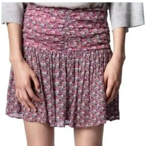 Zadig & Voltaire Javal Mousseline TDM Skirt Rose 36/SM Sugar Skulls Print NWT - Picture 4 of 15